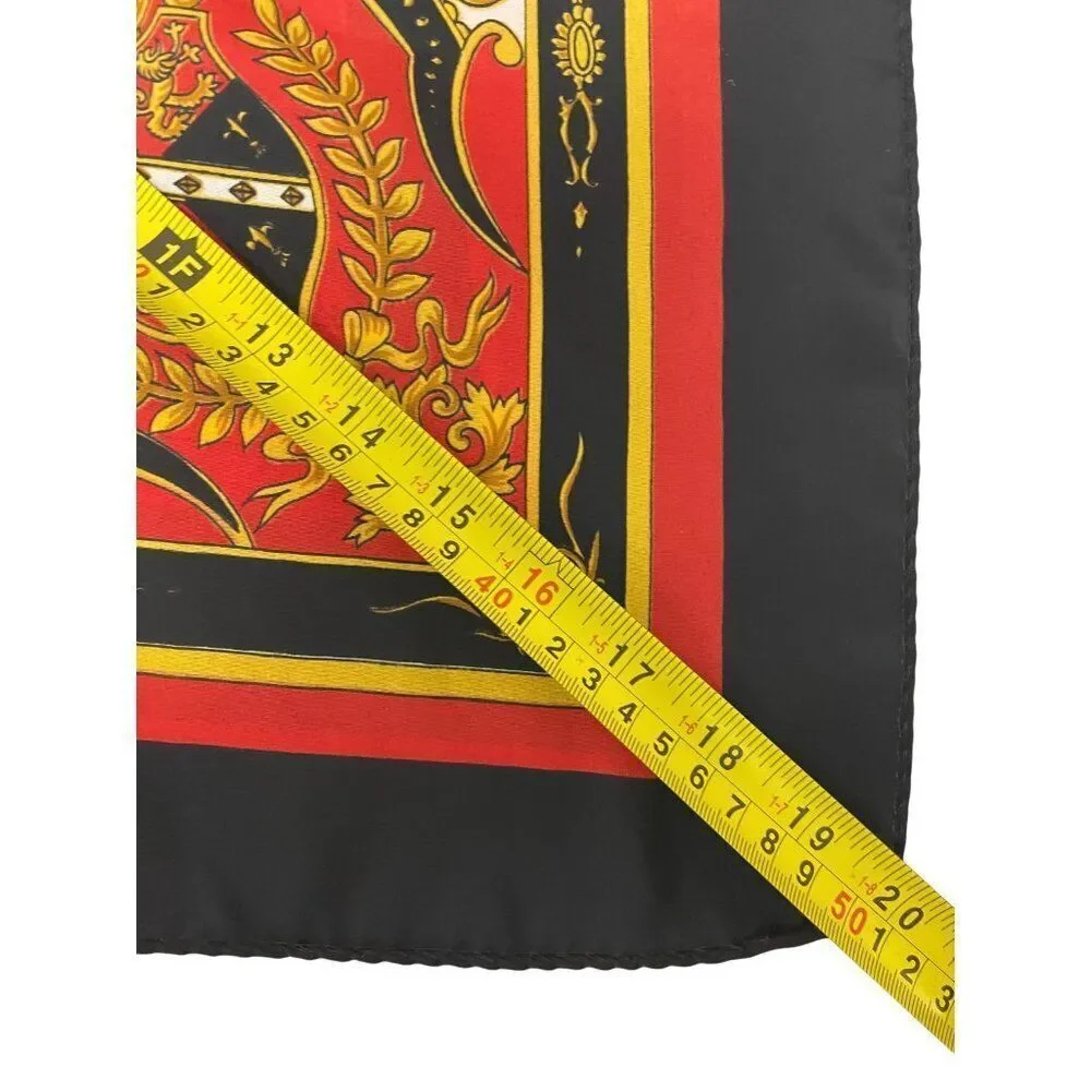 Womens Silk Scarf Horse Carriage Crest One Size Gold Red Black Baroque Vintage